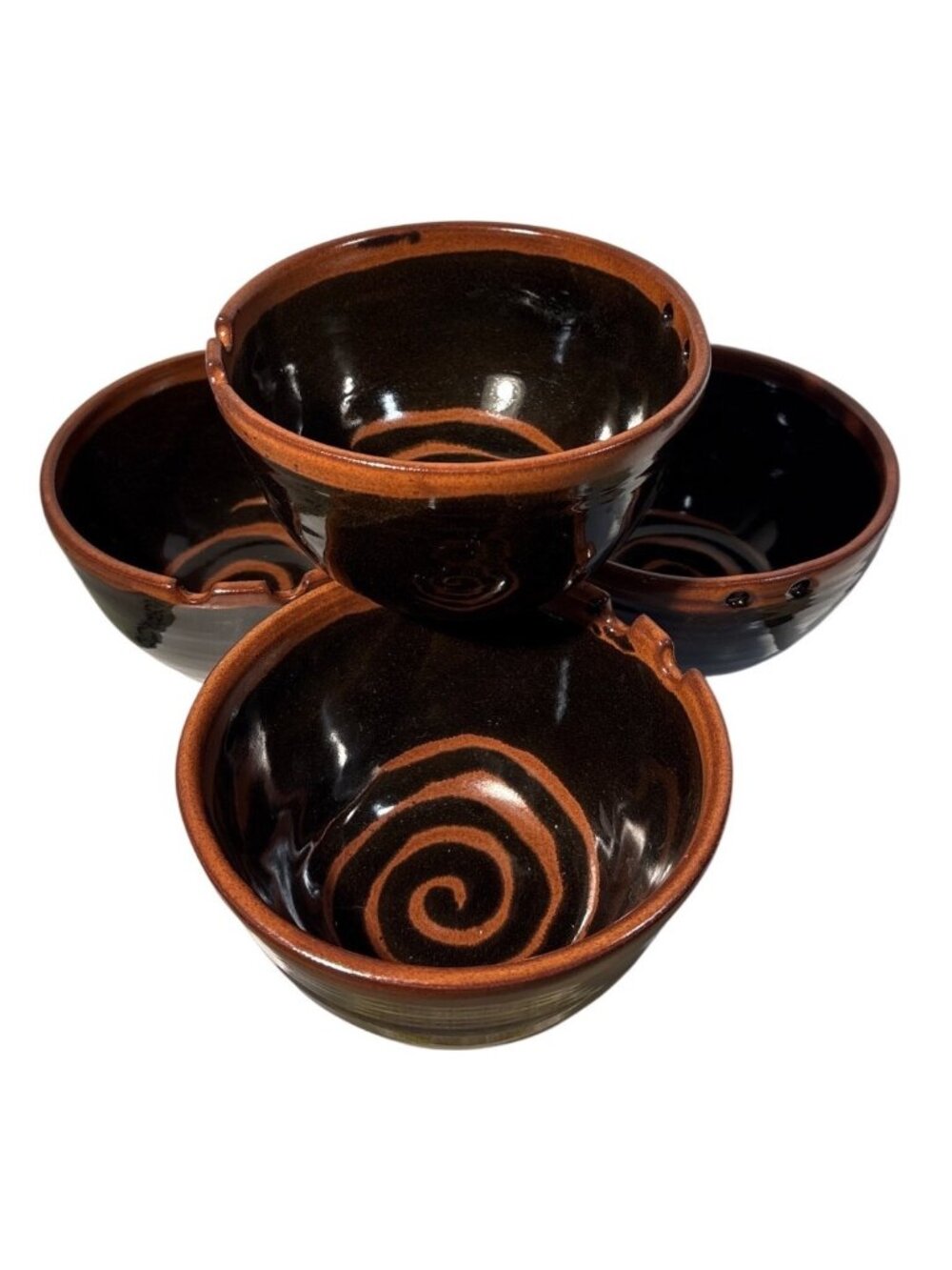 Ruth Dalton Pottery Bowls Brown & Black Glaze Spiral Design 5.25" Set Of 4 Canad